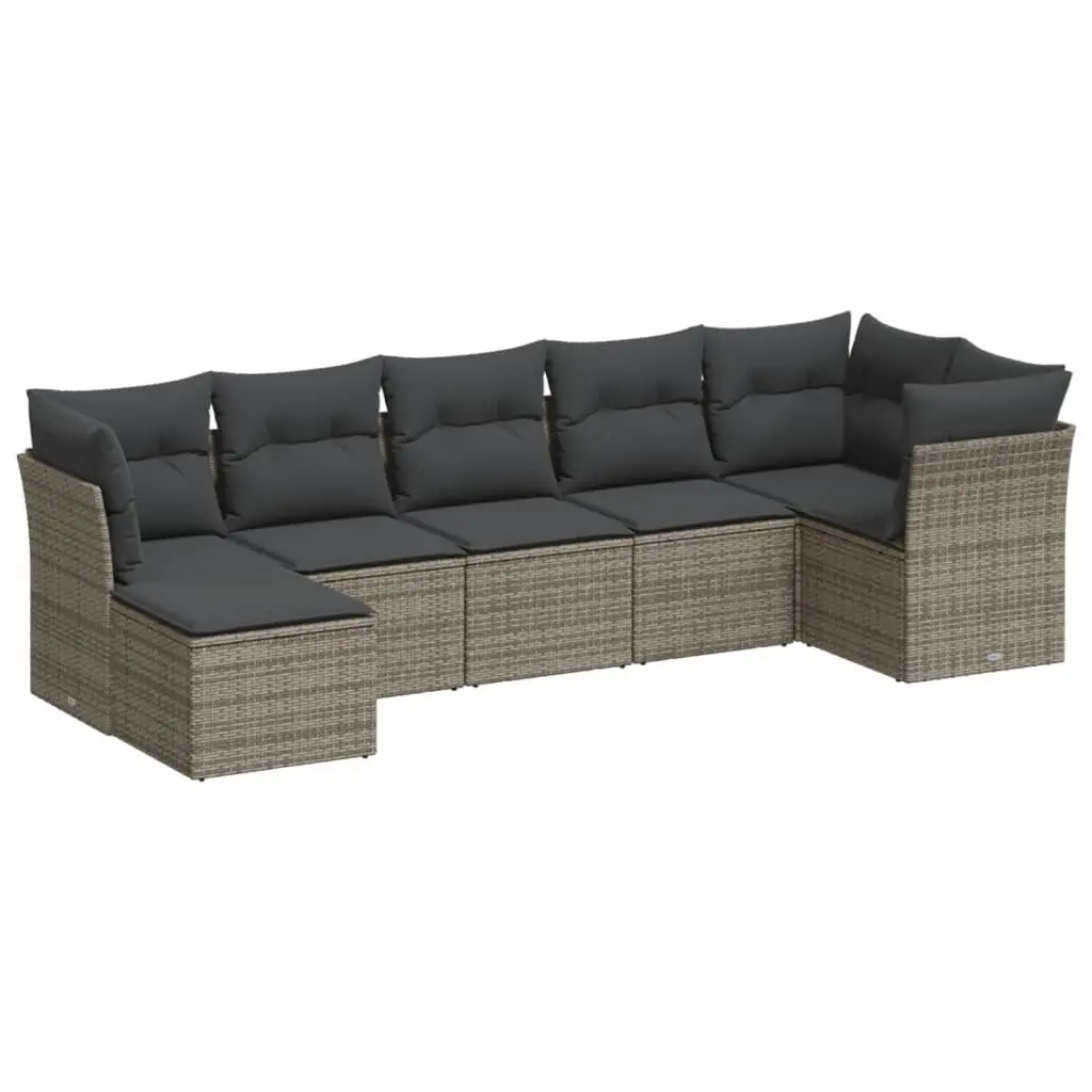 7 Piece Modular Grey Poly Rattan Garden Sofa Set