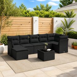 Durable 8 Piece Black Poly Rattan Garden Sofa Set