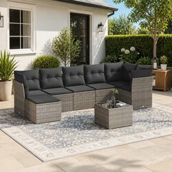 8-Piece Grey Poly Rattan Garden Sofa Set for Outdoor Living