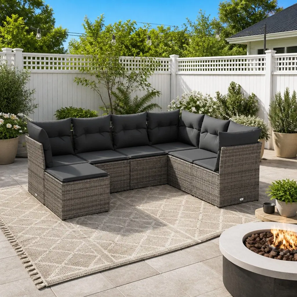 7 Piece Garden Sofa Set PE Rattan Modular Grey Outdoor Furniture