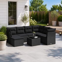 Premium 8-Piece Black Modular Rattan Garden Sofa Set
