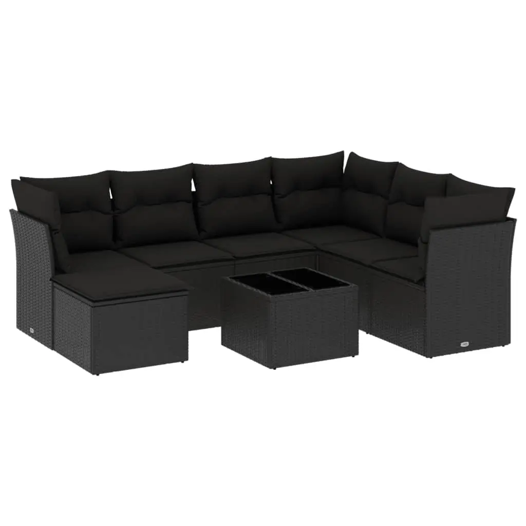 8-Piece Black Modular Rattan Garden Sofa Set