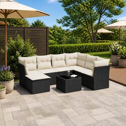 Durable 8 Piece Black Poly Rattan Garden Sofa Set