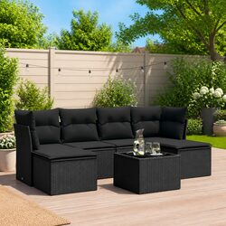 7 Piece Modular Garden Sofa Set - Black Poly Rattan
