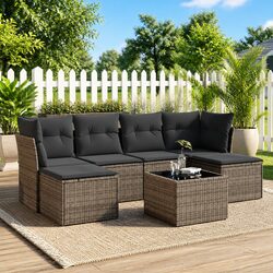 Premium 7 Piece Grey Poly Rattan Garden Sofa Set