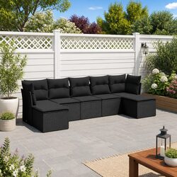 7-Piece Modular Garden Sofa Set in Black Poly Rattan