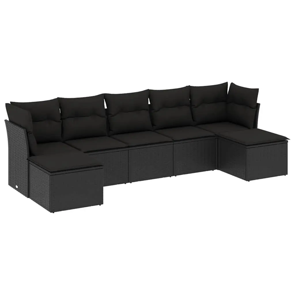 7-Piece Modular Garden Sofa Set in Black Poly Rattan