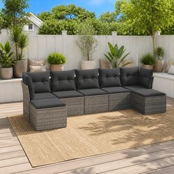 Premium 7-Piece Grey Poly Rattan Garden Sofa Set