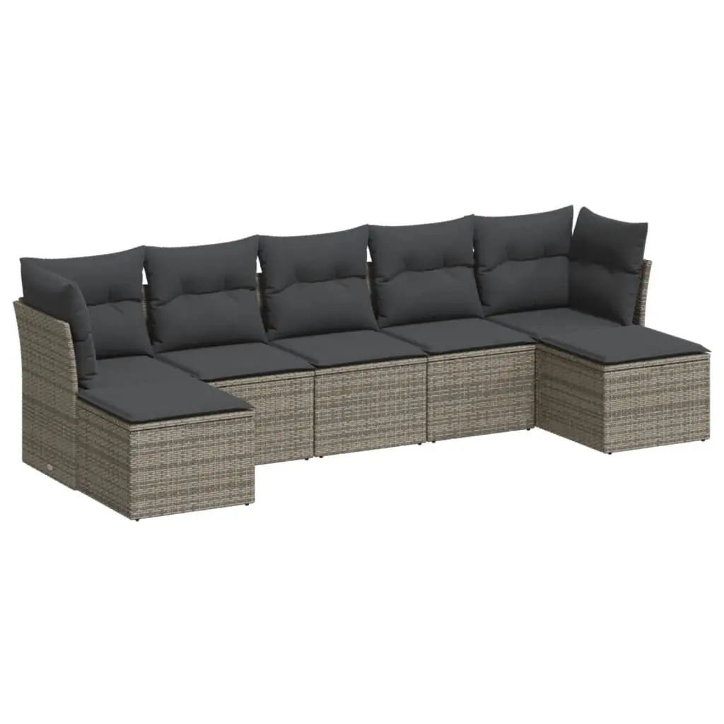 Garden Sofa Set PE Rattan 7 Piece Outdoor Furniture Grey Patio Seating
