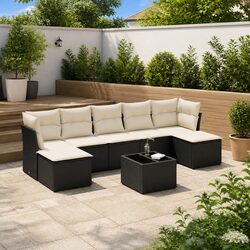 Premium 8 Piece Black Poly Rattan Garden Sofa Set
