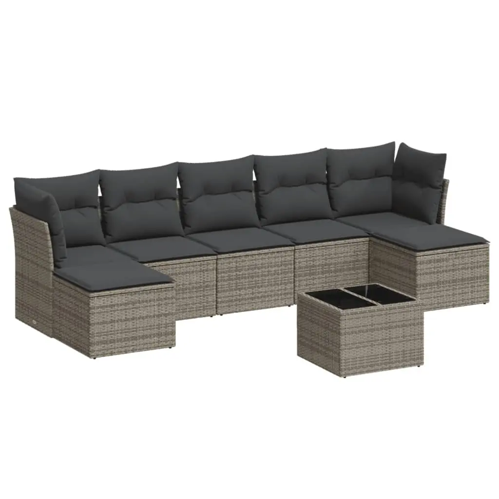 Garden Sofa Set PE Rattan 8 Piece Grey Modular Patio Furniture with Cushions