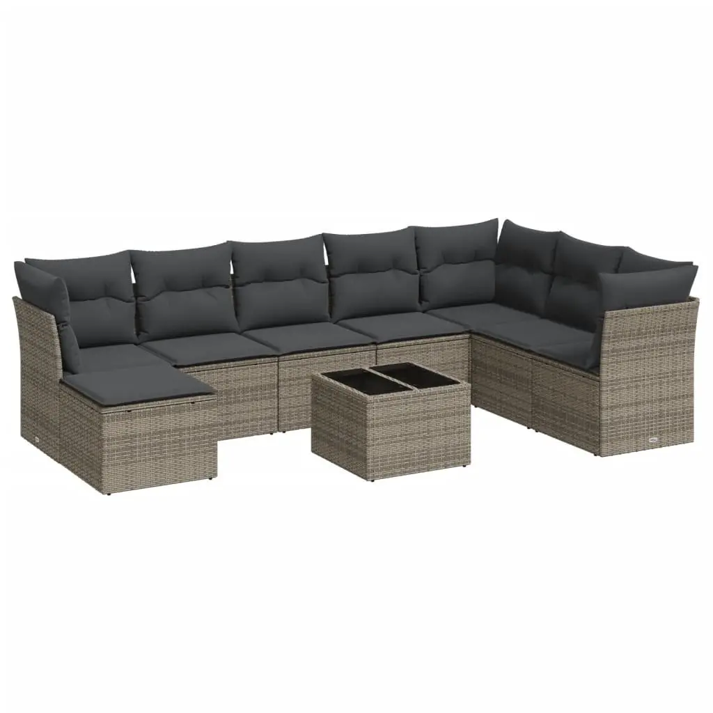 Garden Sofa Set PE Rattan 9 Piece Outdoor Furniture Grey with Storage Cushions