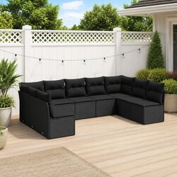 Premium 9 Piece Black Poly Rattan Garden Sofa Set