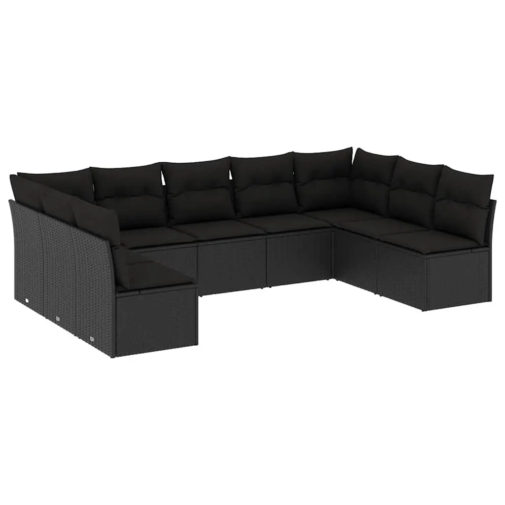 Garden Sofa Set PE Rattan 9 Piece Outdoor Furniture Black Modular Patio Sectional
