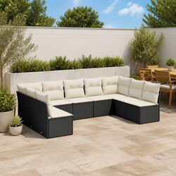Durable 9-Piece Black Poly Rattan Garden Sofa Set