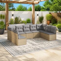 Beige 9 Piece Garden Sofa Set with Durable PE Poly Rattan