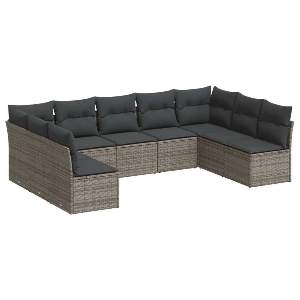 Garden Sofa Set PE Rattan 9 Piece Modular Outdoor Furniture Grey