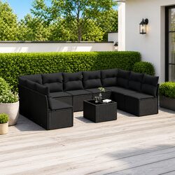 High-Quality 10 Piece Black Poly Rattan Garden Sofa Set