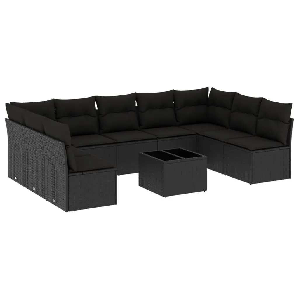 Garden Sofa Set Poly Rattan 10 Piece Outdoor Furniture Black