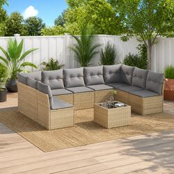 Beige 10-Piece Outdoor Garden Sofa Set with Cushions