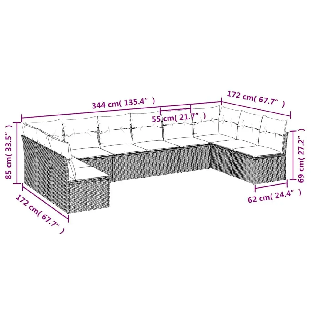 10 Piece Garden Sofa Set with Cushions Storage