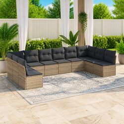 10-Piece Modular Garden Sofa Set in Grey Poly Rattan