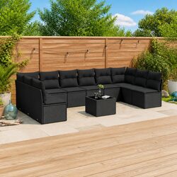 Black Poly Rattan 11-Piece Outdoor Garden Sofa Set