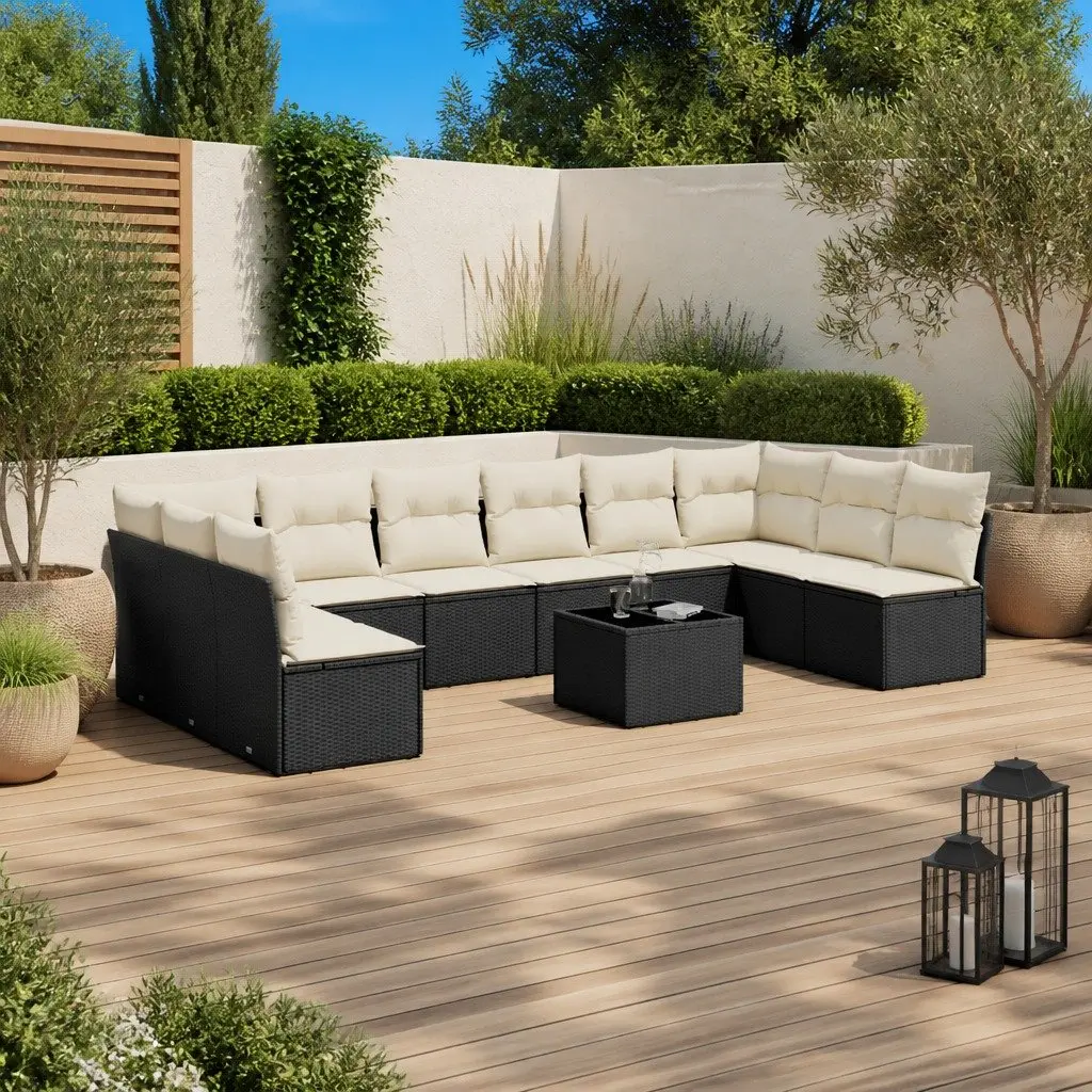 Garden Sofa Set PE Rattan 11 Piece Outdoor Furniture Black Modular Patio