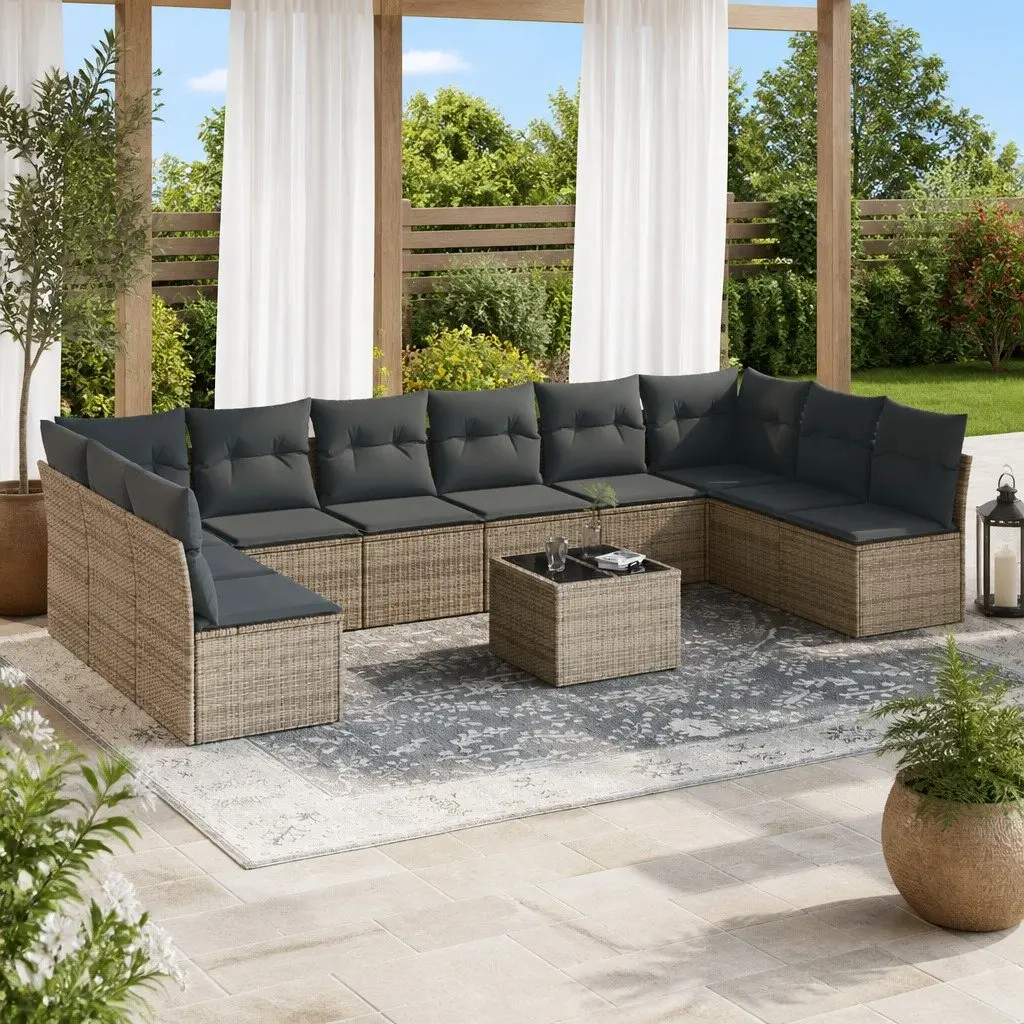 11 Piece Outdoor Sofa Set with Cushions in Grey