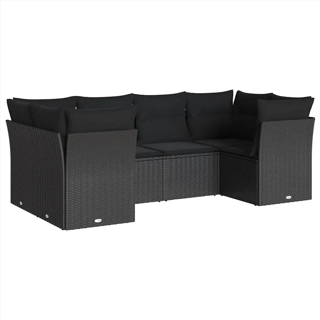 6 Piece Garden Sofa Set with Storage Cushions Black Poly Rattan Outdoor Patio