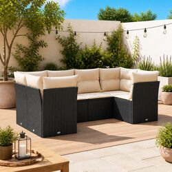 Durable 6 Piece Black Rattan Garden Sofa Set