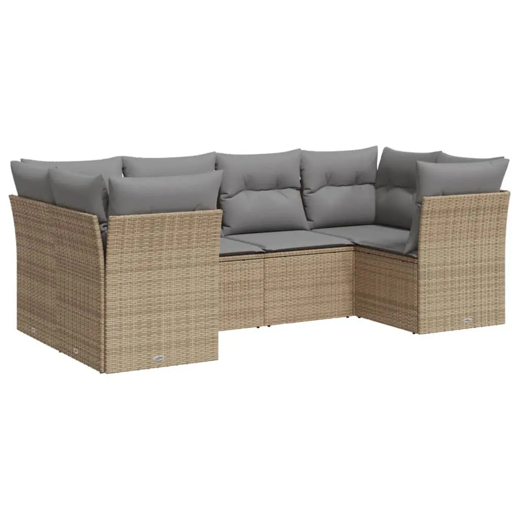 Outdoor Garden Sofa Set 6 Piece Beige Poly Rattan Patio Furniture Modular