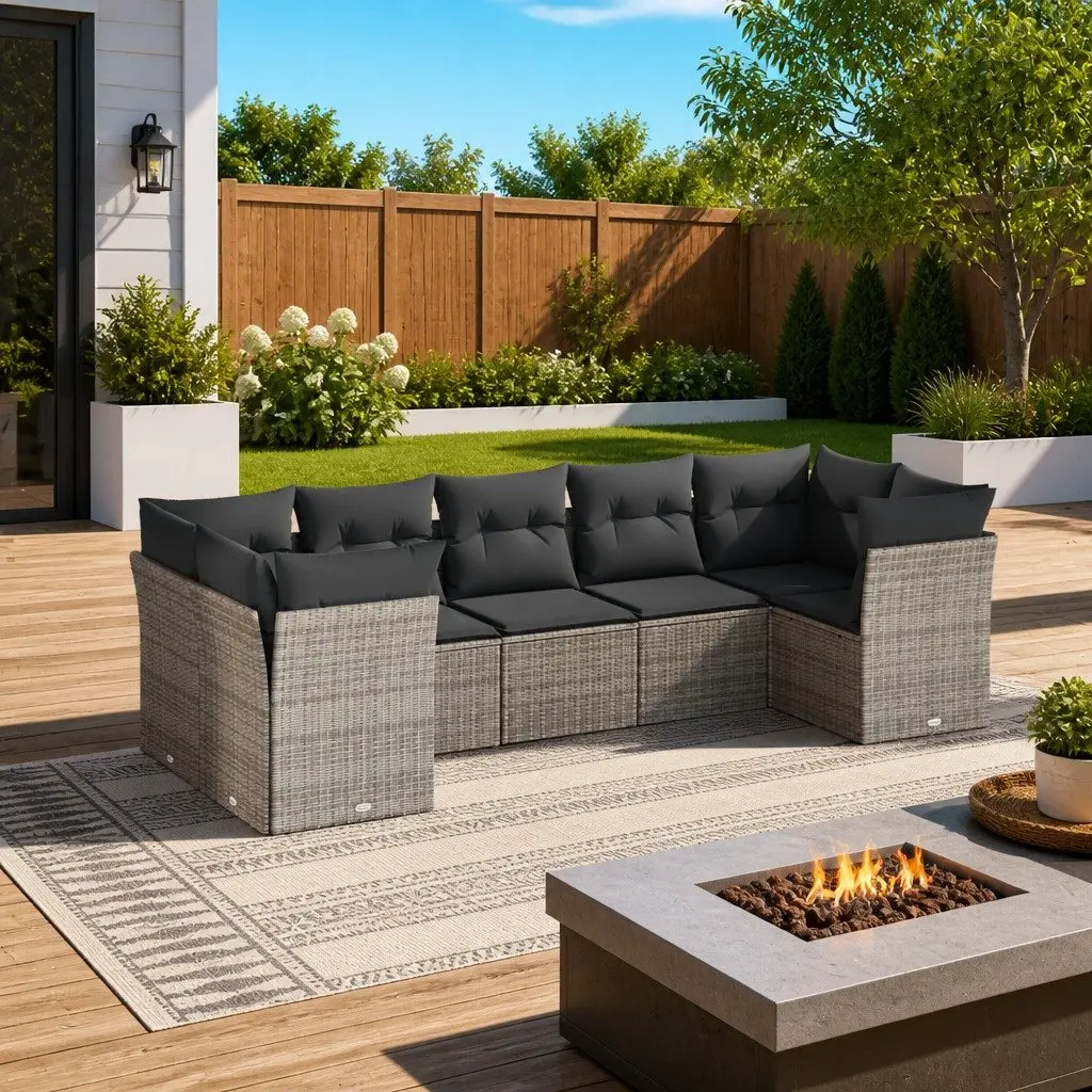7 Piece Modular Garden Sofa Set in Grey