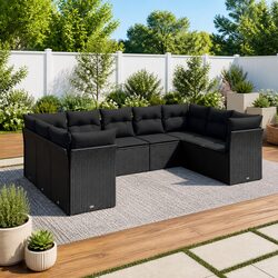 Premium 9 Piece Black Poly Rattan Garden Sofa Set