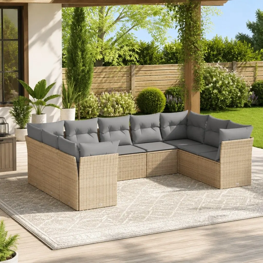 Beige 9 Piece Outdoor Garden Sofa Set with Storage