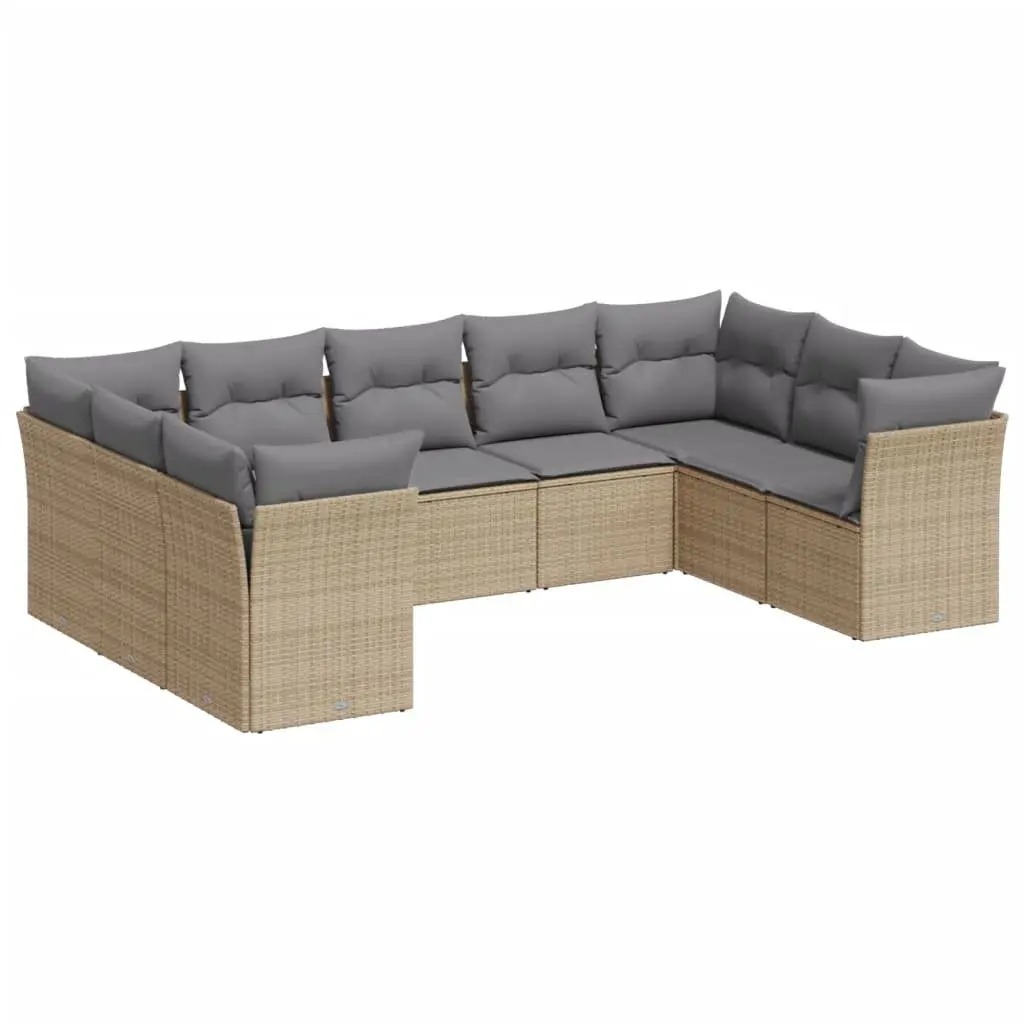 Beige 9 Piece Outdoor Garden Sofa Set with Storage
