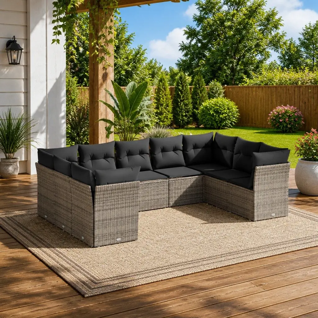 Grey Poly Rattan 9-Piece Modular Garden Sofa Set