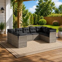 Grey Poly Rattan 9-Piece Modular Garden Sofa Set