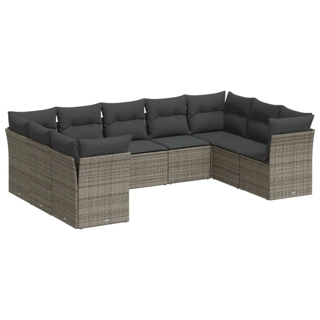 Grey Poly Rattan 9-Piece Modular Garden Sofa Set