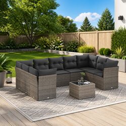 Durable 10 Piece Outdoor Garden Sofa Set with Cushions