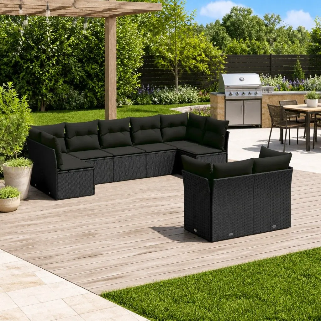9-Piece Black Rattan Garden Sofa Set for Outdoor Comfort