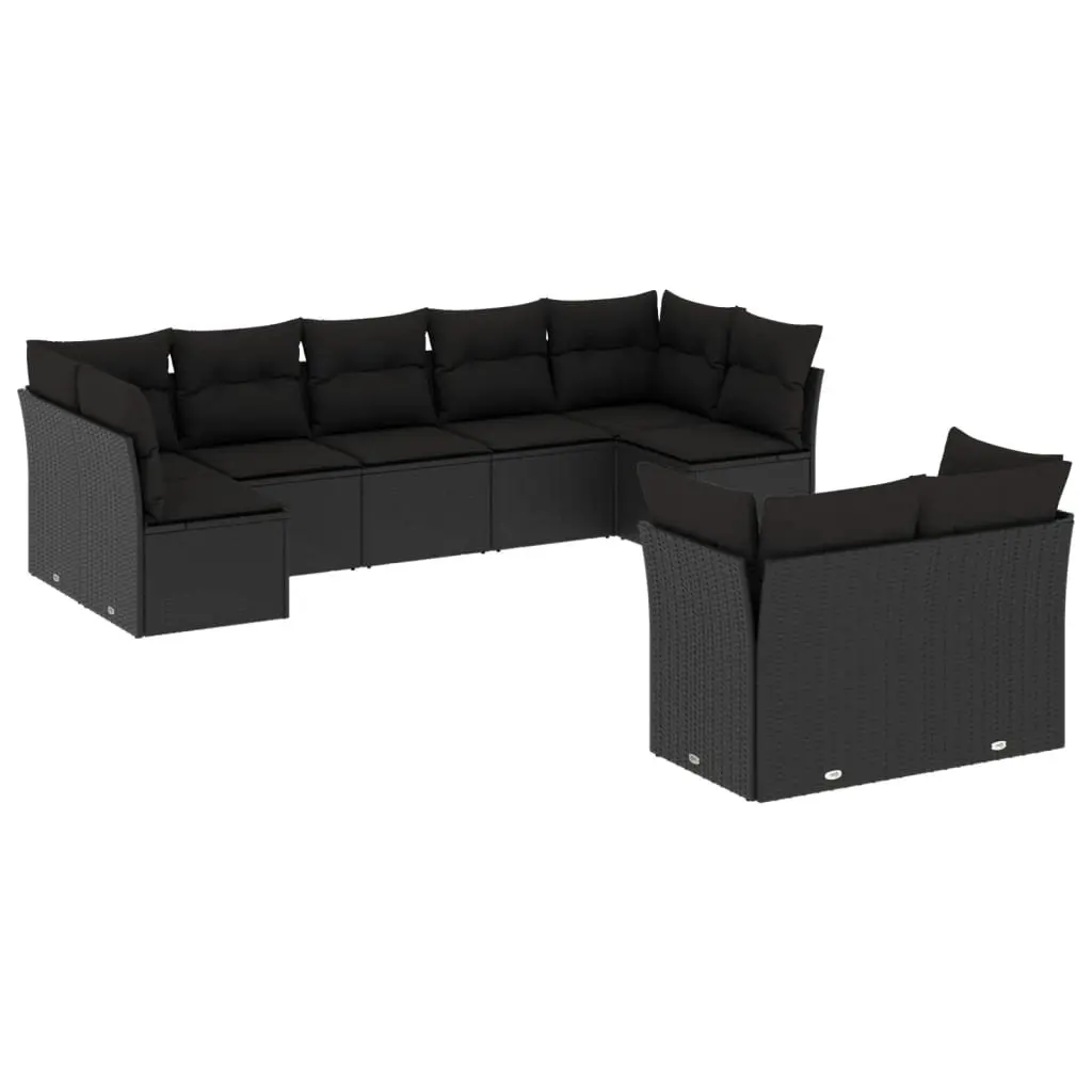9-Piece Black Rattan Garden Sofa Set for Outdoor Comfort