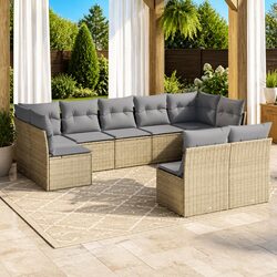 9-Piece Outdoor Patio Sofa Set in Beige Poly Rattan