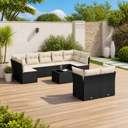 10 Piece Black Poly Rattan Outdoor Garden Sofa Set