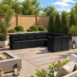 Premium 9 Piece Black Poly Rattan Garden Sofa Set