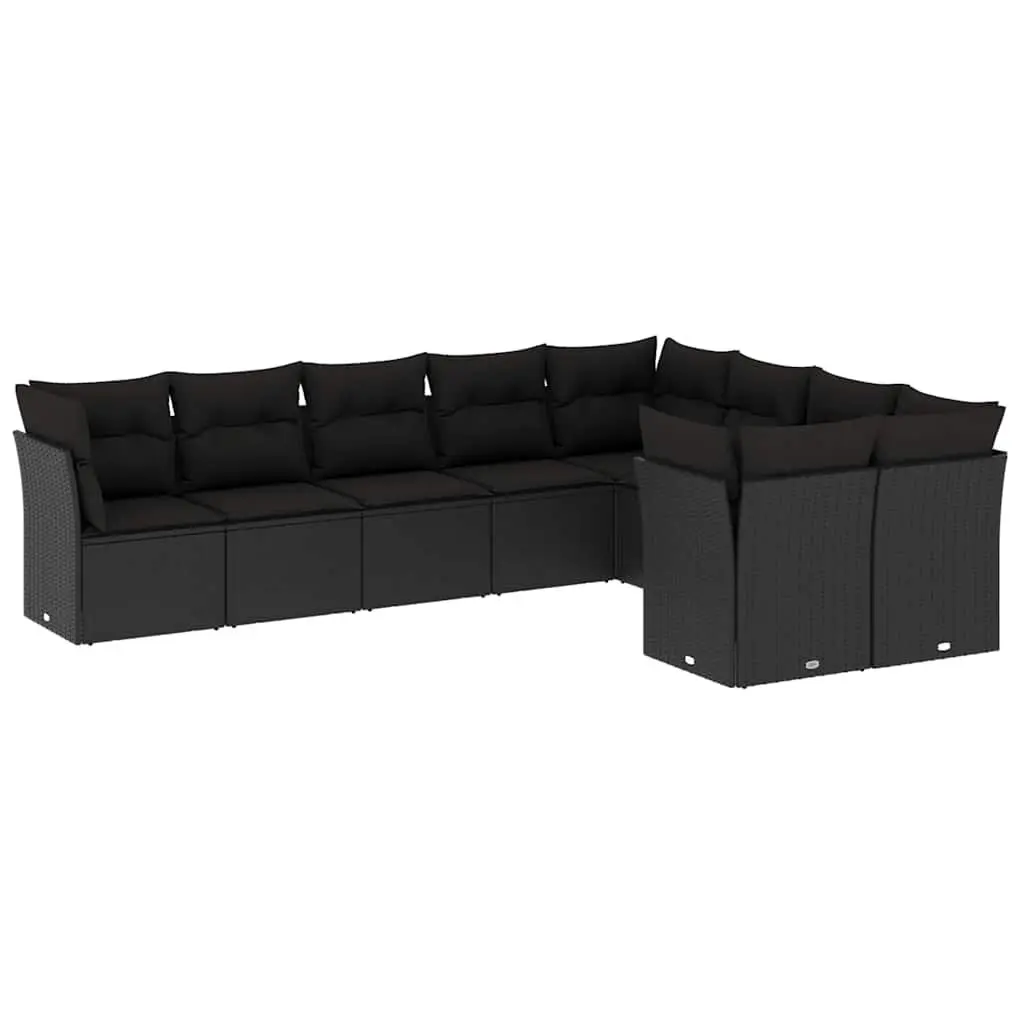 9 Piece Black Poly Rattan Garden Sofa Set