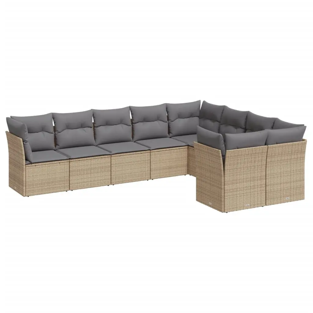Garden Sofa Set PE Rattan 9 Piece Outdoor Furniture Beige Patio Seating