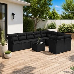 Premium 10 Piece Black Poly Rattan Garden Sofa Set