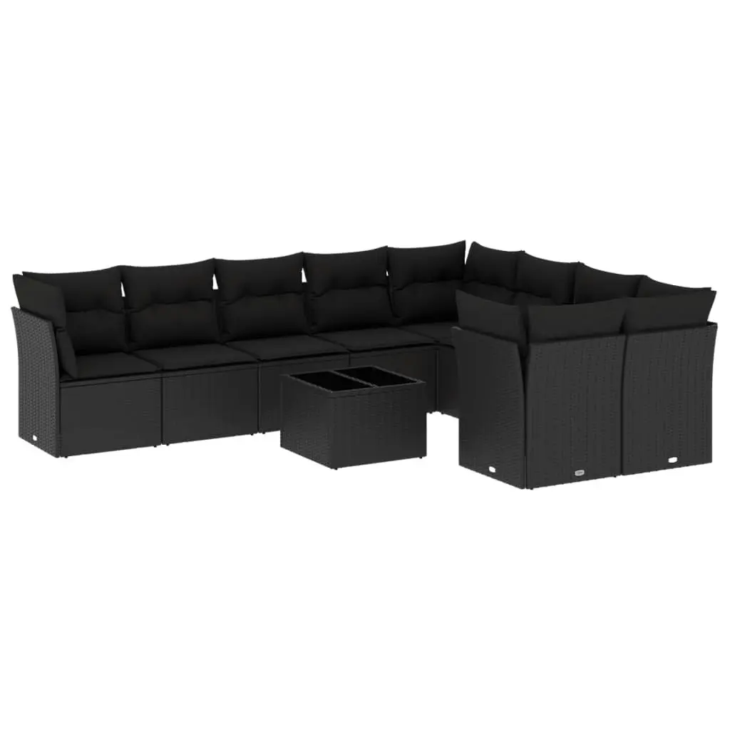 10 Piece Black Poly Rattan Garden Sofa Set