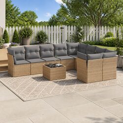 Beige Modular Garden Sofa Set 10-Piece Outdoor Furniture